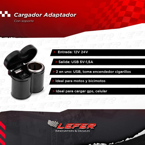 Cargador Adaptador Moto C/ Tecla Soporte  12-24v Usb Celular 1