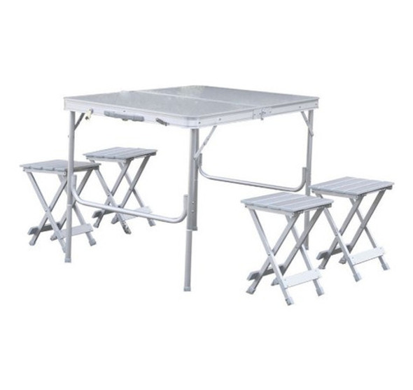 Mesa Plegable Para Camping Con 4 Banquetas Aluminio Royal 0