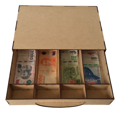 Caja Para Dinero Gaveta Registradora 4 Div Sin Secreter Mdf 0