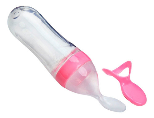 Colher Alimentadora Dosadora Papinha Bebes Silicone Rosa 1