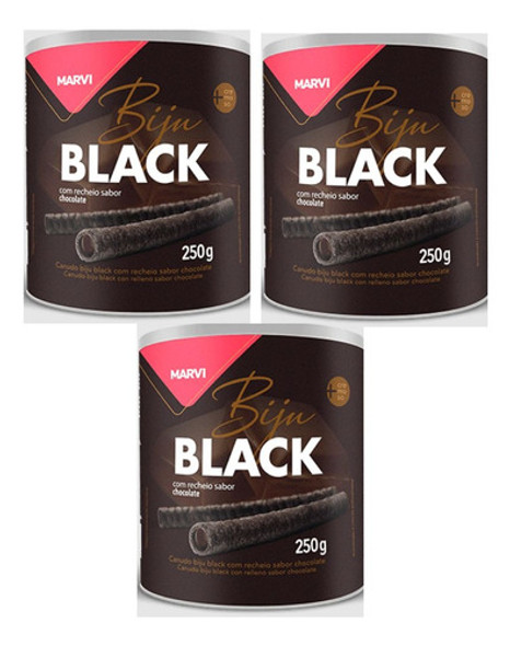 Kit C/3 Canudo Biju Recheio Sabor Chocolate Black Marvi 250g 0