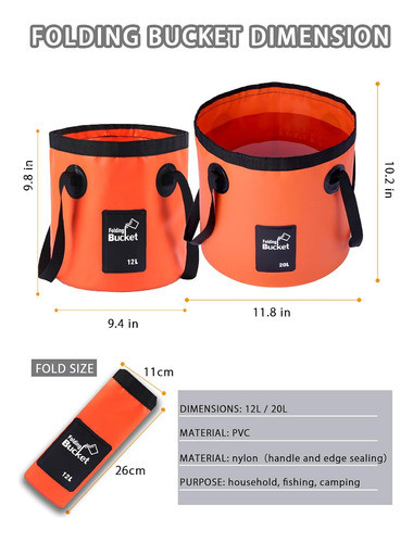 Cubo Plegable Wlikn Ligero, 20l/5gal, Para Camping, Naranja 1