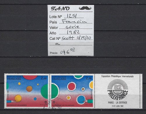 Lote1251 Francia Serie Año 1982 Scott# 1819/20 A 1