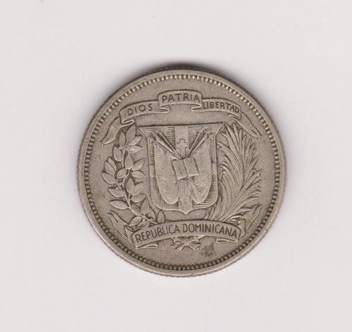 Moneda Dominicana 25 Centavos Plata Año 1942 Muy Bueno 1