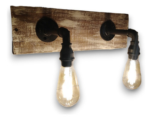 Lampara Estilo Industrial En Caño Y Madera Incluye Bombitas 0