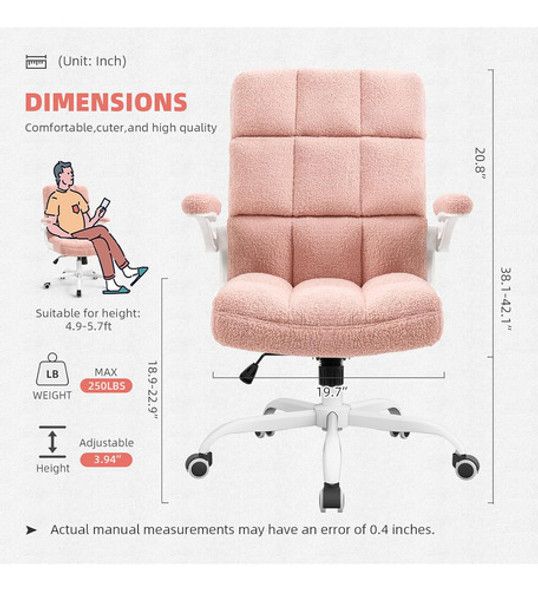 Silla De Oficina Rosa Ergonómica Con Brazos Plegables Y Rued 1
