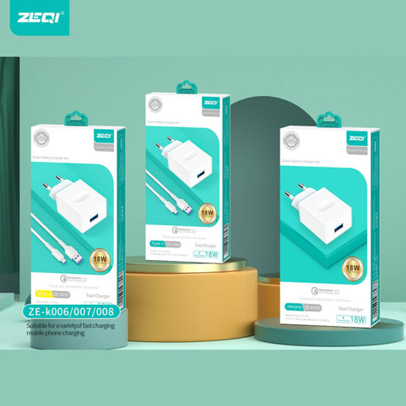 Cargador Qc3.0 Zeqi C/ Salida Usb 18w+cable Tipo-c Ze-k008 1
