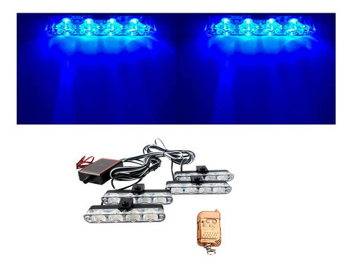 Luz Led Azul Policia 12v 16 Led Flash Estrobo Control Remoto 0