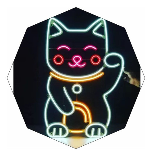 Cartel Gatito Chino De La Suerte Neon Led Luminoso Deco 0