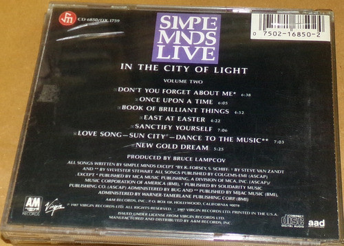 Simple Minds In The City Of Light Vol.2 Cd Importado Kktus 1