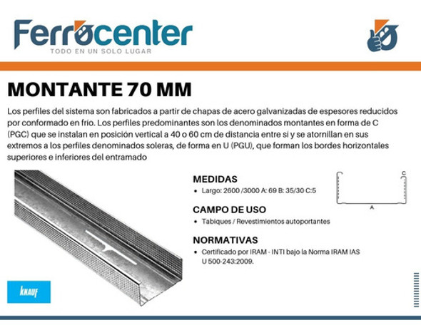 Montante 70 Mm P/ Durlock - Knauf - Tabiques - Oferta 1