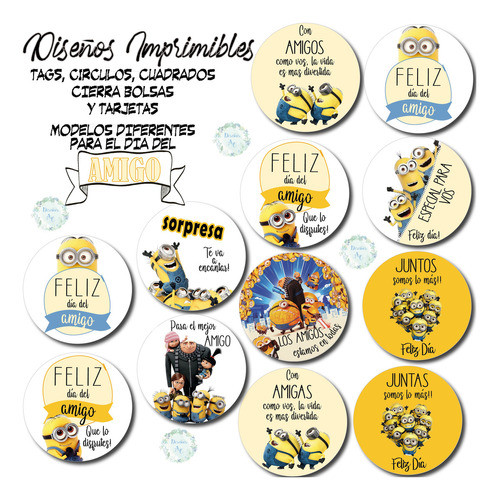Kit Imprimible Día Del Amigo Minions Tags, Etiquetas Y Tarj. 1