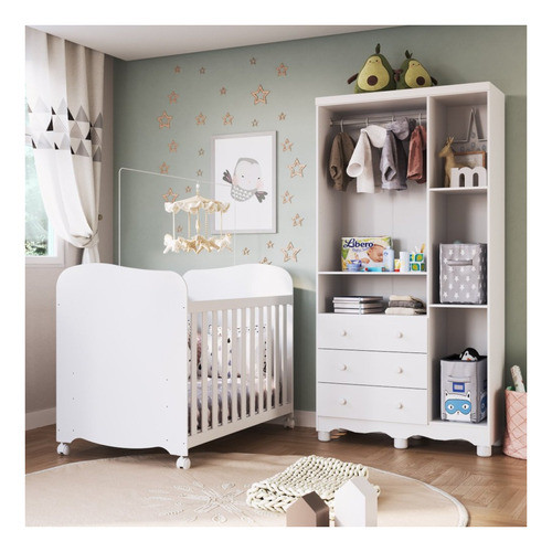 Conjuto Quarto De Bebê Com Berço Americano E Guarda Roupa 1
