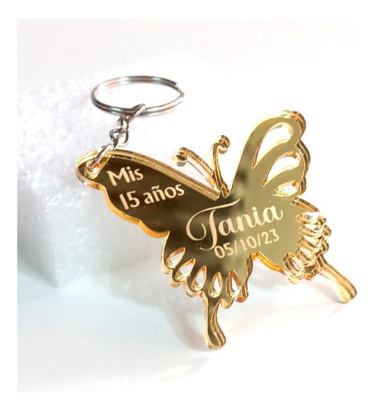 25 Souvenir Llavero Mariposa Acrílico Espejo 15 Años 1 Año 0