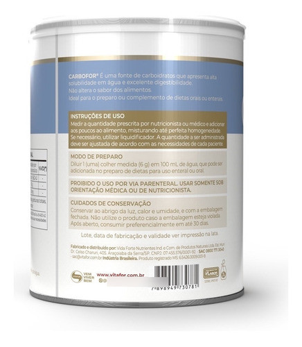 Suplemento Em Pó Vitafor Carbofor Em Lata De 400g 1