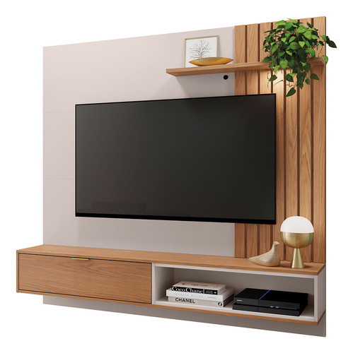 Painel Ripado Suspenso Tv 60' Led 160x156cmoff White/freijó 0