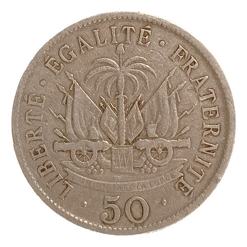 Haití 50 Centavos 1908 Bueno Km 56 Escudo Nacional 1