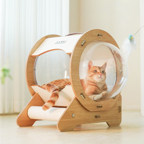 Casa Cucha Cama De Madera Con Capsula Y Rascador Para Gatos 1
