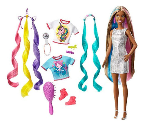 Barbie Fantasy Hair Doll, Morena, Con 2 Coronas Decoradas, 2 0