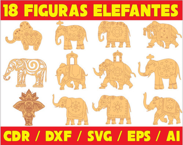 Pack Vectores Corte Laser - Figuras Elefantes 0