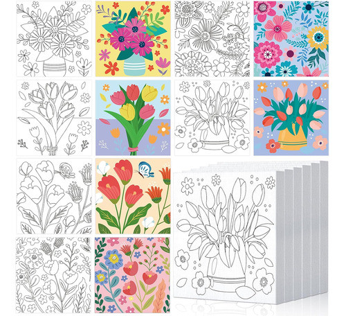 Kit De Pintura, 6 Lienzos De 15 Cm X 15 Cm, Estilo Floral 0
