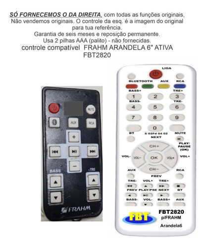 Controle Compatível Com Frahm Arandela 6' 'ativa Fbt2820 1