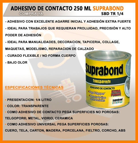 Adhesivo Pegamento Contacto Transparente Suprabond 250 Ml 1