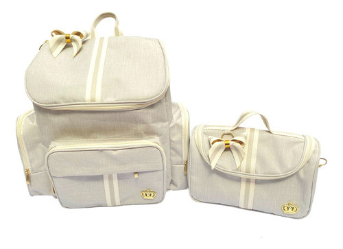 Kit Maternidade Bebe Bolsa Marfin Mochila Laço 3 Bolsas Bege 1