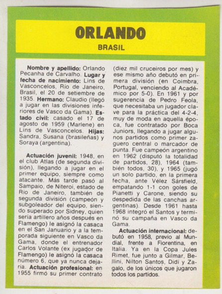 Futbol Brasil Orlando Pecanha Mundial 1958 Tarjeta De 1974 1 Futbol Brasil Orlando Pecanha Mundial 1958 Tarjeta De 1974 1