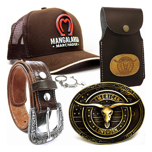 Kit Capa P Celular Couro Cinto + Fivela Bone Mangalarga 0