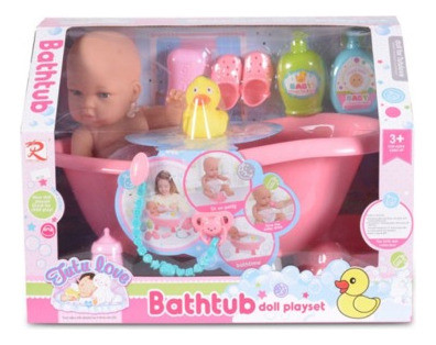 Muñeca Bebe Bebote Con Bañera Accesorios Goma Infantil Niñas 1