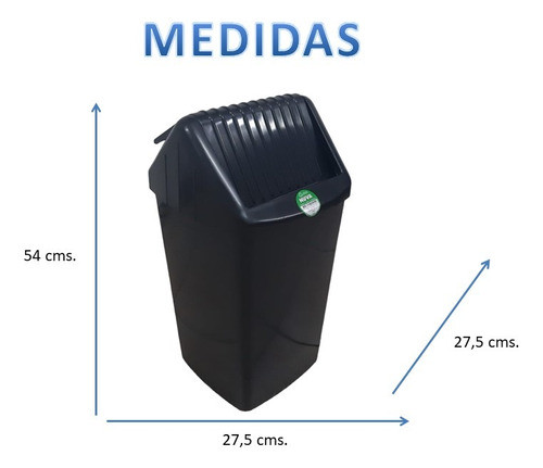 Cesto Plastico Cuadrado Negro Mediano 24 Lts Marca Nuva 1