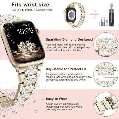 Malla Para Apple Watch Series1-7 Brillos Oro Vint 42/44/45mm 1