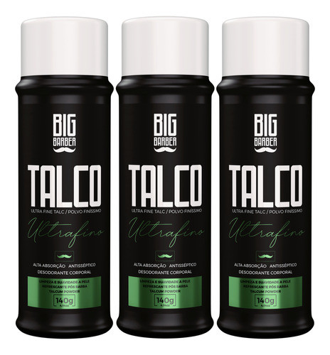 Talco Pó Ultrafino Big Barber 140g Para Barbearia Kit 3 Unid 0