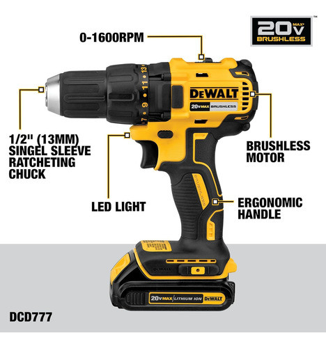 Taladro A Bateria Inalambrico Dewalt 20v Bolso Mandril 1/2 1