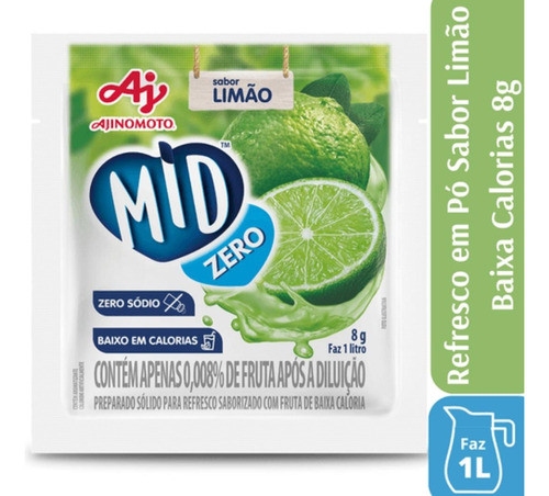 Refresco Em Pó Mid Zero Limão 8gr - Kit Com 30 0