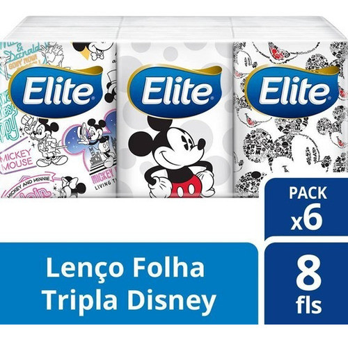 Kit 6 Lenço De Papel Disney  8 Folhas Triplas Elite 1