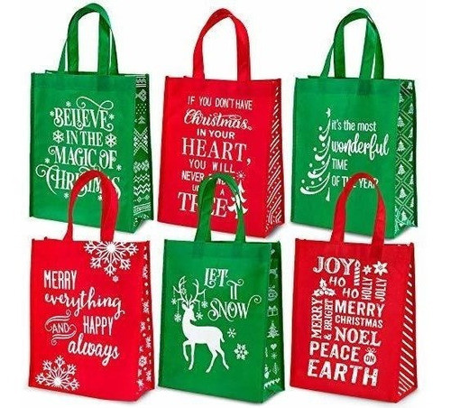 Bolsas Reutilizables Navideñas 31x25x11.5cm X 6u Rojo Verde 0
