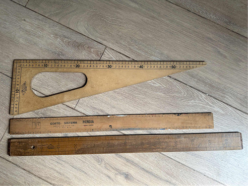 Set Reglas Y Escuadra De Madera - Sastre Corte Antiguas 0