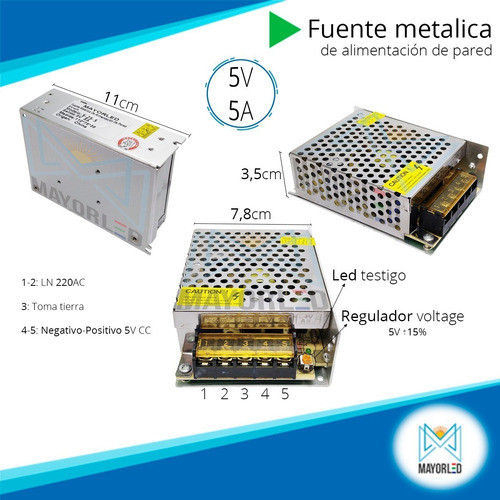 Fuente Switching Metalica 5v 5a  25w Pixel Led 1