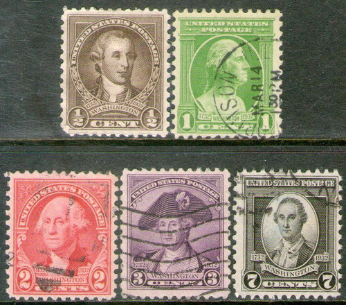 Estados Unidos 5 Sellos Usados 200° George Washington  1932 0