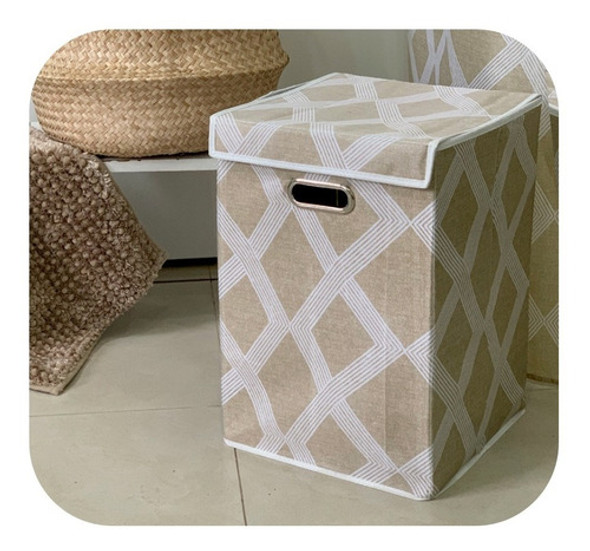 Cesto Ropa Plegable Laundry Tela Estampada Para Baño Beige 0