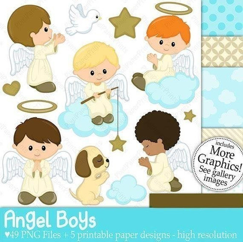 Kit Imprimible Angelitos Nene Bautismo 03 - Ver Promo 1