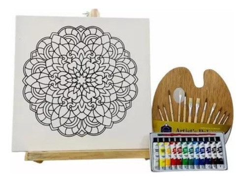 Kit De Pintura Acrilica 12 Colores Bastidores Paleta 0