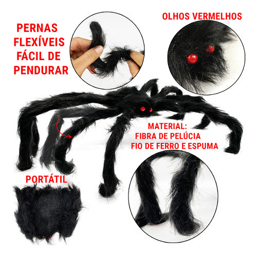 Enfeite Aranha Grande Peluda Assustadora 60cm Halloween 1
