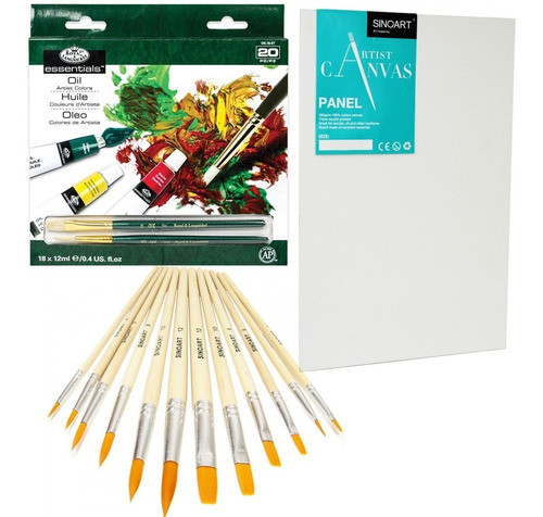 Kit Pintura Óleo 12 Pincel + 18 Tinta Óleo + Cartao Telado 0