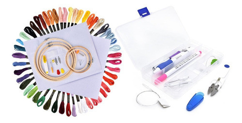 Kit Bordar Ponto Cruz Russo Bastidor Tesoura Agulha 50 Linha 1