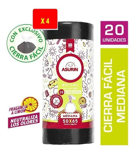 Bolsa Asurin Mediana Cierre Fácil Limón 50x65 X 4 Paquetes 0