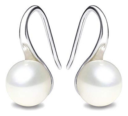 Mujeres 10 Mm Perla Gancho Dama Elegante 925 Plata Esterlina 1