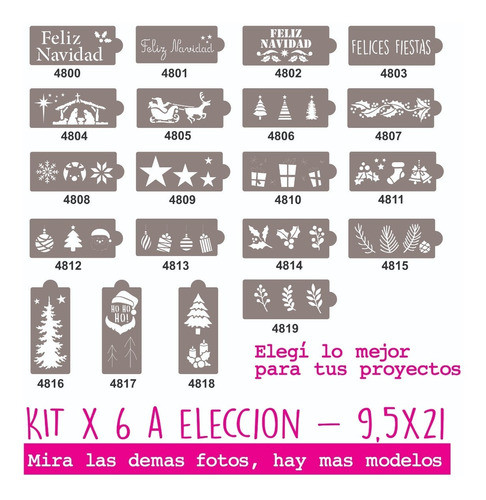 Stencil  X 6u. Navidad Palabras Hojas Combinalos 0